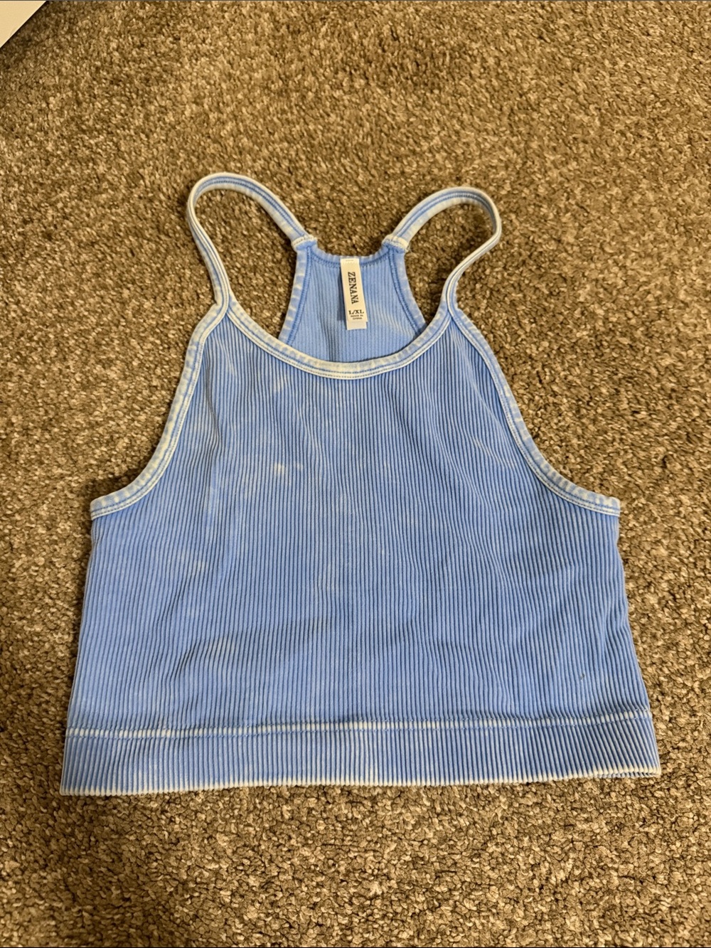 Sky Blue Ribbed Racerback Crop Top - Picture 1 of 2
